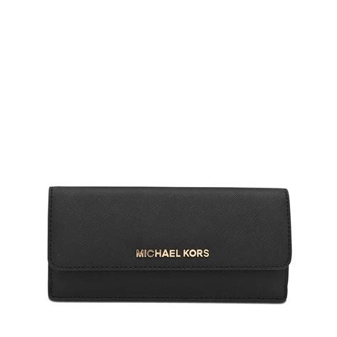 michael kors flat wallet black|Michael Kors Wallet with strap.